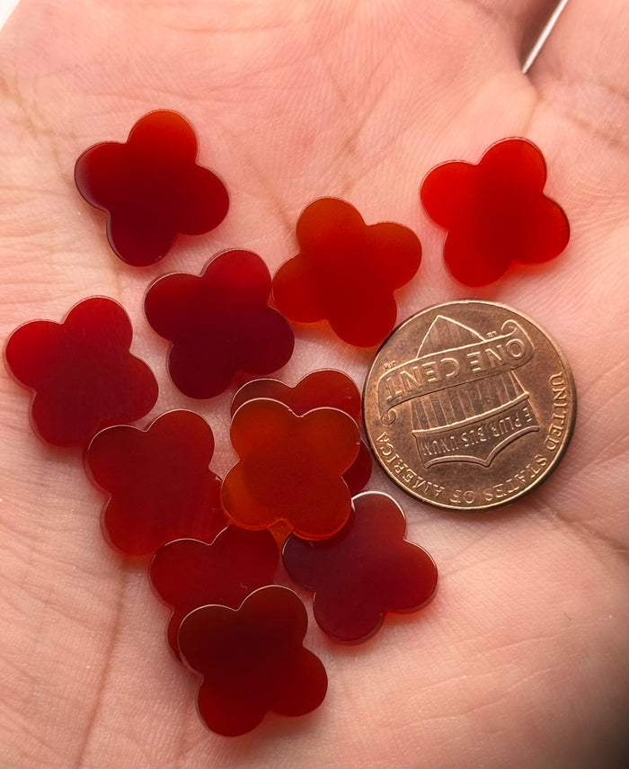 Natural Agate Red Four Leaf Clover Gemstone – 1pc-10pcs for Custom Jewelry, Earrings, Pendants – Available in 14mm