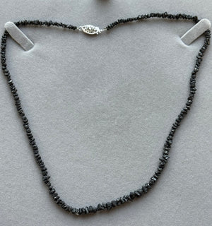 35 Ct Black Diamond Strand Necklace in 14K White Gold – Rough Bead Natural Diamond Jewelry, Statement Luxury Necklace