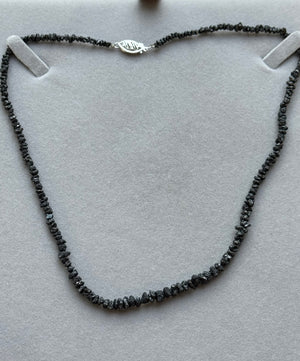 35 Ct Black Diamond Strand Necklace in 14K White Gold – Rough Bead Natural Diamond Jewelry, Statement Luxury Necklace