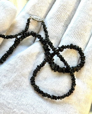 35 Ct Black Diamond Strand Necklace in 14K White Gold – Rough Bead Natural Diamond Jewelry, Statement Luxury Necklace