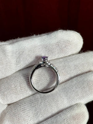 0.44 Ct Diamond & 0.95 Ct Purple Sapphire Ring in 14K White Gold – Cushion Cut Sapphire, Statement Solitaire Jewelry, Gift for Her