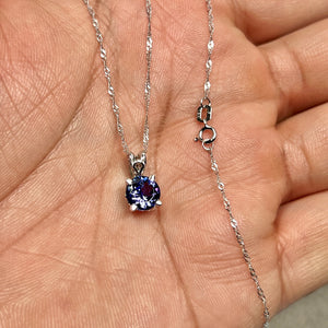 Tanzanite Pendant Necklace | Platinum Scroll Solitaire — Anniversary Gift for Her