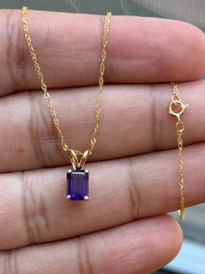 0.65 Ct Emerald-Cut Amethyst Solitaire Pendant 7x5 mm in 14K Yellow Gold – AAA Amethyst Necklace, February Birthstone Jewelry, Gift for Her