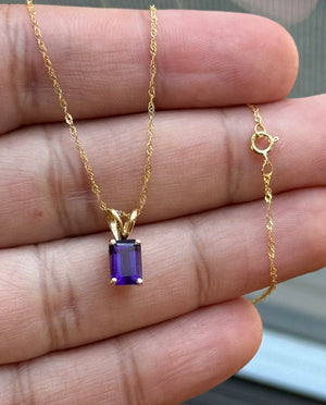 0.65 Ct Emerald-Cut Amethyst Solitaire Pendant 7x5 mm in 14K Yellow Gold – AAA Amethyst Necklace, February Birthstone Jewelry, Gift for Her