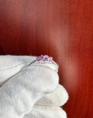 0.80 Ct Diamond & Pink Sapphire Three Stone Ring in 18K White Gold – Sapphire Engagement Ring, Diamond Accent Pink Sapphire Jewelry