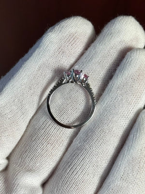 0.80 Ct Diamond & Pink Sapphire Three Stone Ring in 18K White Gold – Sapphire Engagement Ring, Diamond Accent Pink Sapphire Jewelry