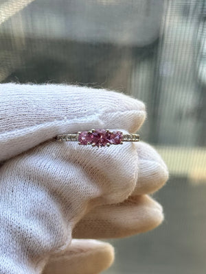 0.80 Ct Diamond & Pink Sapphire Three Stone Ring in 18K White Gold – Sapphire Engagement Ring, Diamond Accent Pink Sapphire Jewelry