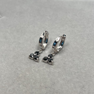 0.96 Cts Black Diamond Three Stone Earrings in 14K White Gold | Natural Round Black Diamond Stud Earrings, Modern Black Diamond Jewelry