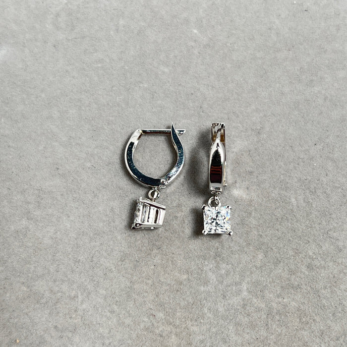 Cubic Zirconia Princess Stud Earrings in 14K White Gold | Dainty CZ Stud Earrings, Sparkling Princess-Cut Earrings, Everyday Wear