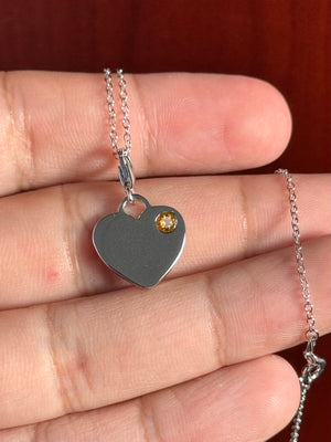 Citrine Solitaire Heart Charm Pendant in Silver