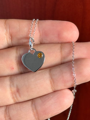 Citrine Solitaire Heart Charm Pendant in Silver