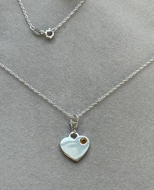 Citrine Solitaire Heart Charm Pendant in Silver