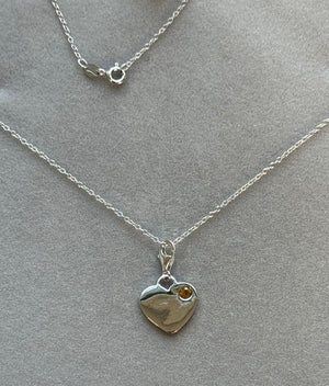 Citrine Solitaire Heart Charm Pendant in Silver