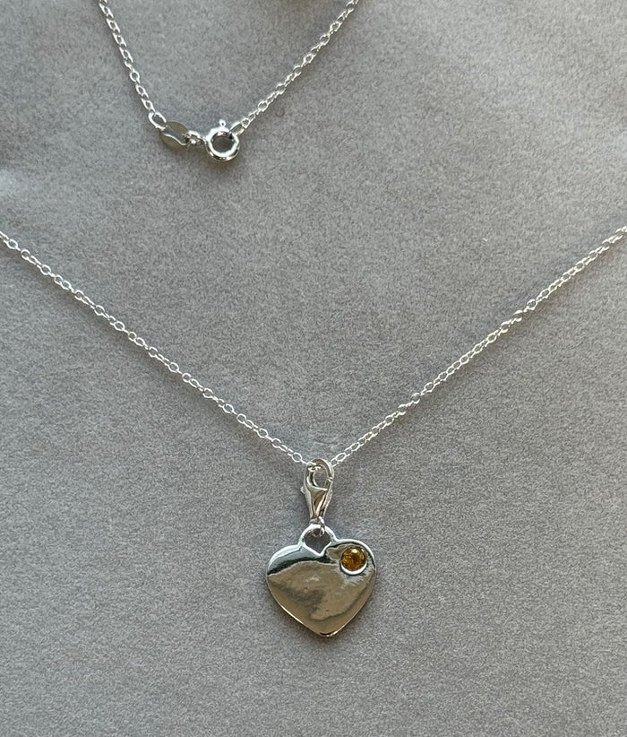 Citrine Solitaire Heart Charm Pendant in Silver