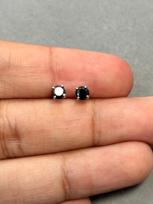 0.85 Ct AA Black Diamond Stud Earrings in 14K White Gold – Men's Diamond Earrings, Solitaire Black Diamond Jewelry, Gift for Him