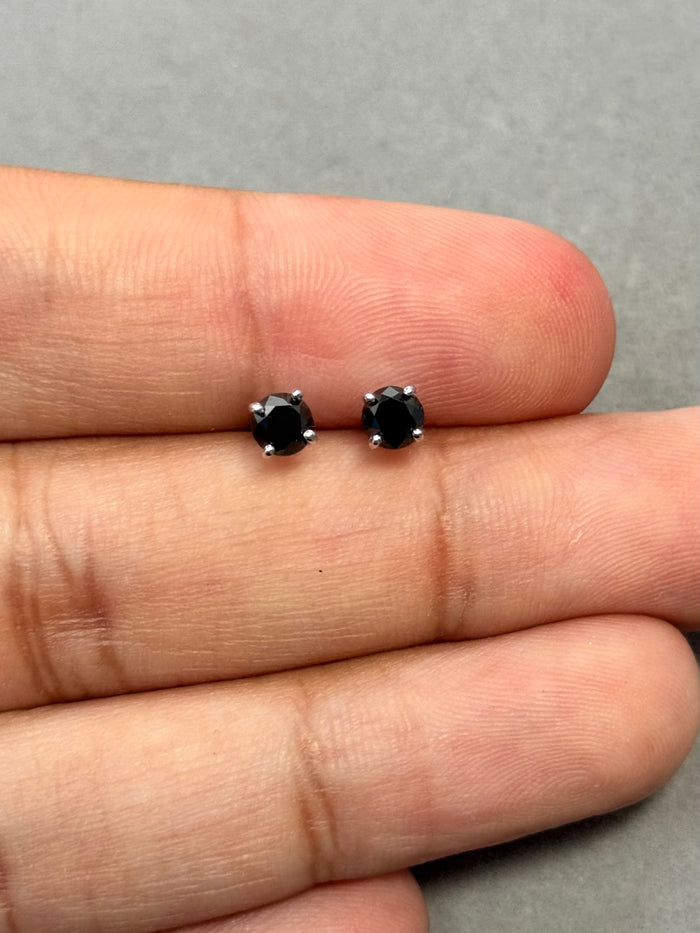 0.85 Ct AA Black Diamond Stud Earrings in 14K White Gold – Men's Diamond Earrings, Solitaire Black Diamond Jewelry, Gift for Him
