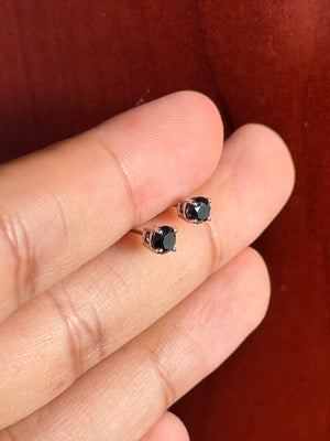 0.85 Ct AA Black Diamond Stud Earrings in 14K White Gold – Men's Diamond Earrings, Solitaire Black Diamond Jewelry, Gift for Him