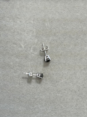 0.65 Cts of 4.1-4.5 mm AA Round Rose Cut Black Diamond Stud Earrings in 14K White Gold | Natural Black Diamond Earrings