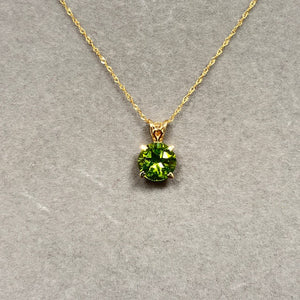 2.63–3.11 Cts 9mm AAA Round Peridot Scroll Solitaire Pendant in 14K Yellow Gold | Natural Green Peridot Necklace, August Birthstone Jewelry