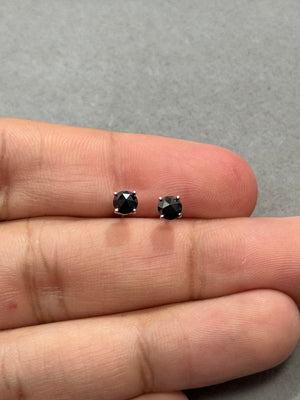 0.65 Cts of 4.1-4.5 mm AA Round Rose Cut Black Diamond Stud Earrings in 14K White Gold | Natural Black Diamond Earrings