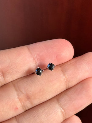 0.65 Cts of 4.1-4.5 mm AA Round Rose Cut Black Diamond Stud Earrings in 14K White Gold | Natural Black Diamond Earrings
