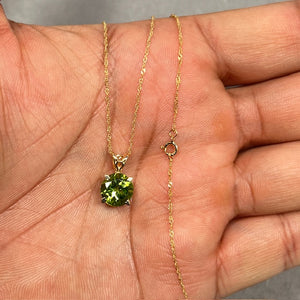 2.63–3.11 Cts 9mm AAA Round Peridot Scroll Solitaire Pendant in 14K Yellow Gold | Natural Green Peridot Necklace, August Birthstone Jewelry