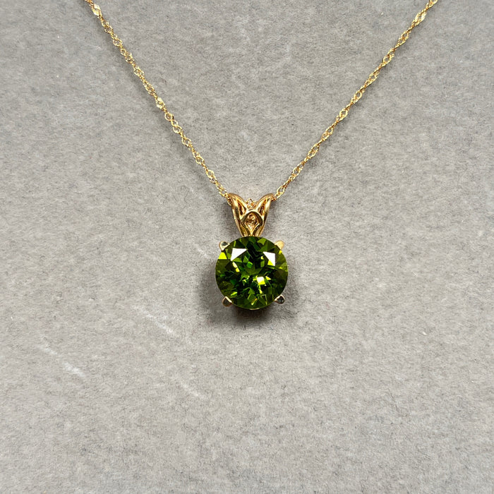 3.65–4.25 Cts 10mm AAA Round Peridot Solitaire Pendant in 14K Yellow Gold | Natural Green Peridot Necklace, August Birthstone Jewelry