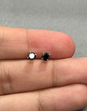 0.90 Cts of 4.0-4.5 mm AA Round Black Diamond Stud Earrings in 14K Yellow Gold | Classic Men’s & Women’s Solitaire Earrings