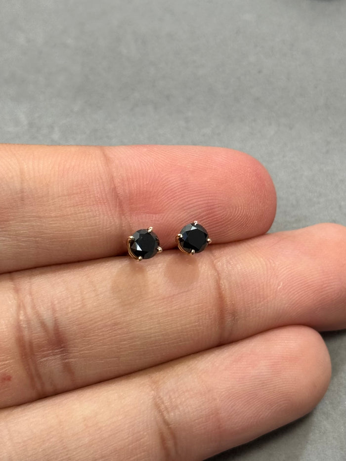 0.90 Cts of 4.0-4.5 mm AA Round Black Diamond Stud Earrings in 14K Yellow Gold | Classic Men’s & Women’s Solitaire Earrings