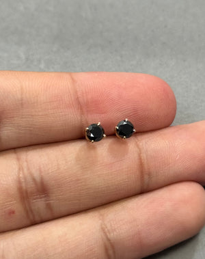 0.90 Cts of 4.0-4.5 mm AA Round Black Diamond Stud Earrings in 14K Yellow Gold | Classic Men’s & Women’s Solitaire Earrings