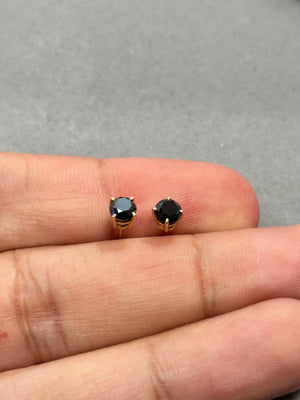 0.90 Cts of 4.0-4.5 mm AA Round Black Diamond Stud Earrings in 14K Yellow Gold | Classic Men’s & Women’s Solitaire Earrings