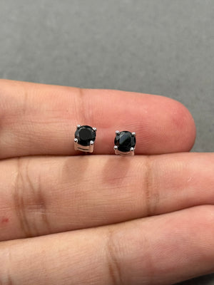 0.90 Cts of 4.0-4.5 mm AA Round Black Diamond Stud Earrings in 14K White Gold