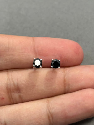 0.90 Cts of 4.0-4.5 mm AA Round Black Diamond Stud Earrings in 14K White Gold