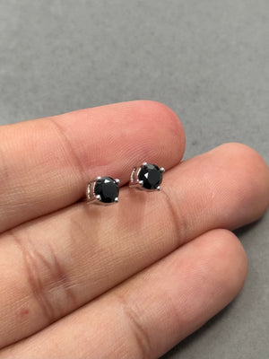 0.90 Cts of 4.0-4.5 mm AA Round Black Diamond Stud Earrings in 14K White Gold