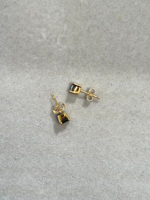 0.85 Cts of 3.5-4.0 mm AA Princess Cut Black Diamond Stud Earrings in 14K Yellow Gold | Classic Men’s & Women’s Solitaire Earrings
