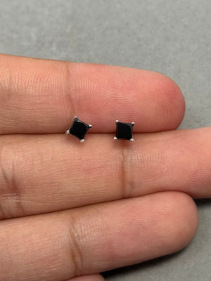 0.85 Cts AA Princess Cut Black Diamond Stud Earrings in 14K White Gold (3.5–4.0 mm)