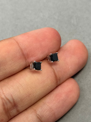 0.85 Cts AA Princess Cut Black Diamond Stud Earrings in 14K White Gold (3.5–4.0 mm)