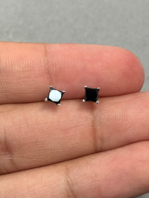 0.85 Cts AA Princess Cut Black Diamond Stud Earrings in 14K White Gold (3.5–4.0 mm)