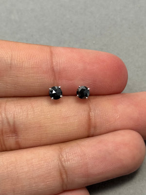 0.65 Cts of 4.1–4.5 mm AA Round Rose Cut Black Diamond Stud Earrings in 14K White Gold | Elegant Unisex Diamond Studs
