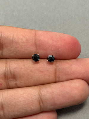 0.65 Cts of 4.1–4.5 mm AA Round Rose Cut Black Diamond Stud Earrings in 14K White Gold | Elegant Unisex Diamond Studs