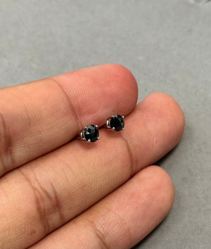 0.65 Cts of 4.1–4.5 mm AA Round Rose Cut Black Diamond Stud Earrings in 14K White Gold | Elegant Unisex Diamond Studs