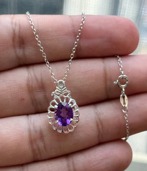 1.40–1.70 Cts AAA Amethyst Solitaire Pendant in Silver | Elegant Purple Gemstone Necklace