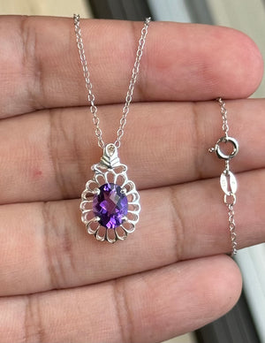 1.40–1.70 Cts AAA Amethyst Solitaire Pendant in Silver | Elegant Purple Gemstone Necklace