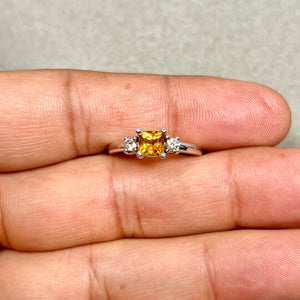 Princess cut citrine diamond ring in solid 14K white gold hero product image