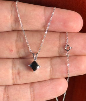 1.50 Cts EGL USA Certified AA Princess Cut Black Diamond Solitaire Pendant in 14K White Gold | Elegant Diamond Necklace