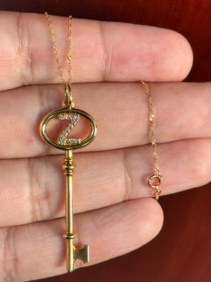 Diamond Initial Key Pendant: 14K Yellow Gold Letter Z Necklace