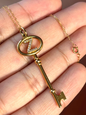 Diamond Initial Key Pendant: 14K Yellow Gold Letter Z Necklace