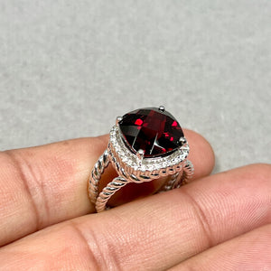 Garnet Diamond Ring 14K White Gold | 9.34 Ct Garnet Statement Ring | January Birthstone Cocktail Ring Gift for Her (Ring size-8.5)