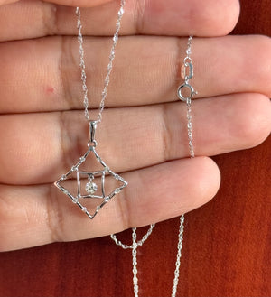 18K White Gold Princess-Cut Diamond Pendant Necklace