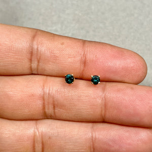 Teal Blue Diamond Stud Earrings in 14K Yellow Gold | 0.22–0.28 Ct Irradiated Blue Diamond Earrings | Unique Color Diamond Jewelry Gift